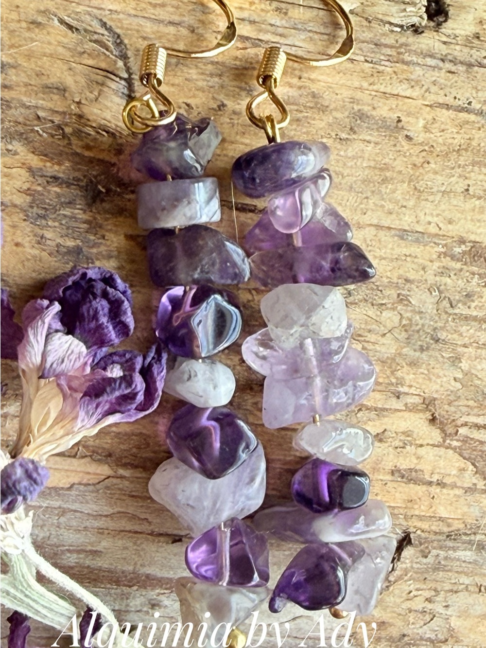 Alquimia Gold and Purple Amethyst + Ametrine Chip Dangle Earrings